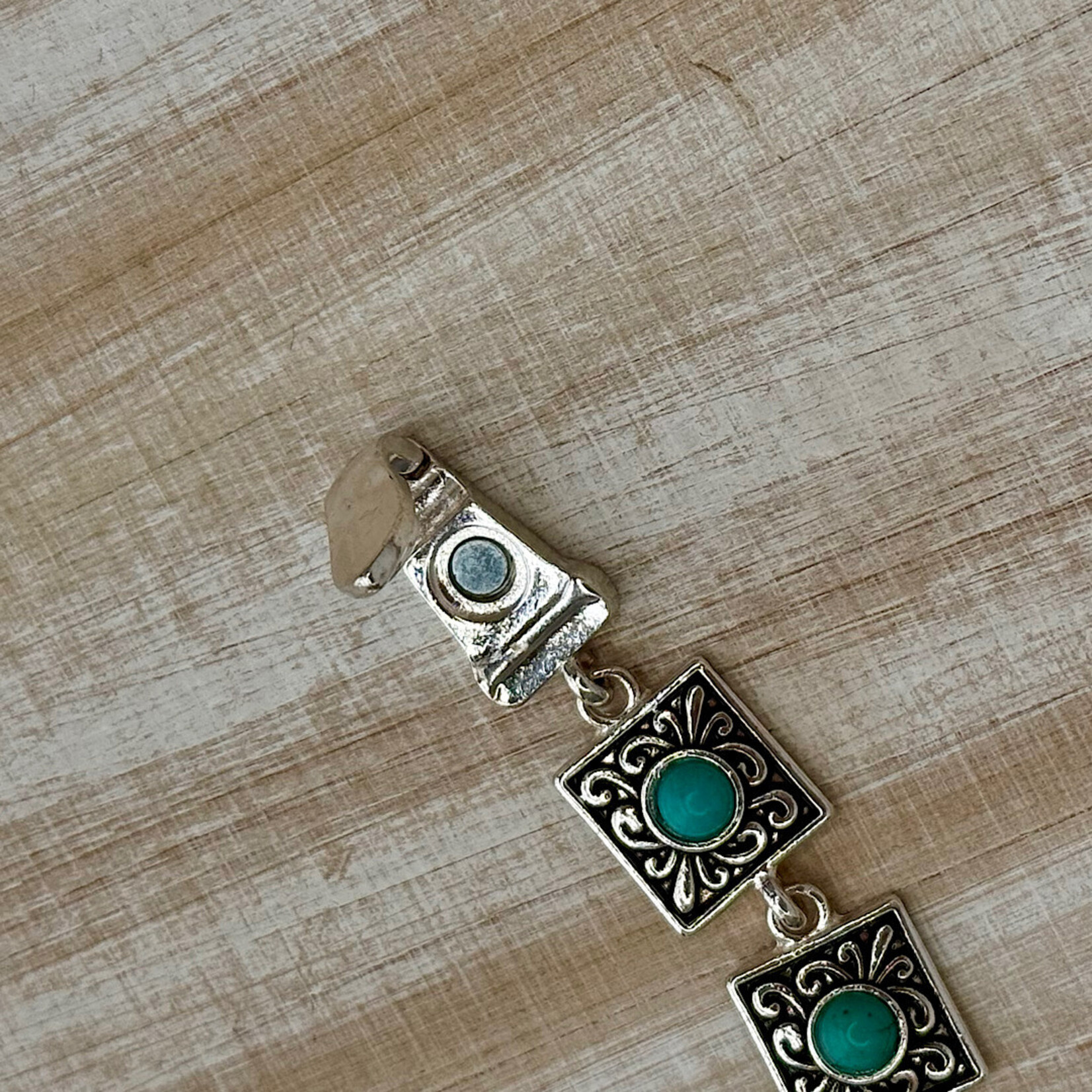 Silver-Tone Turquois Square Link Bracelet