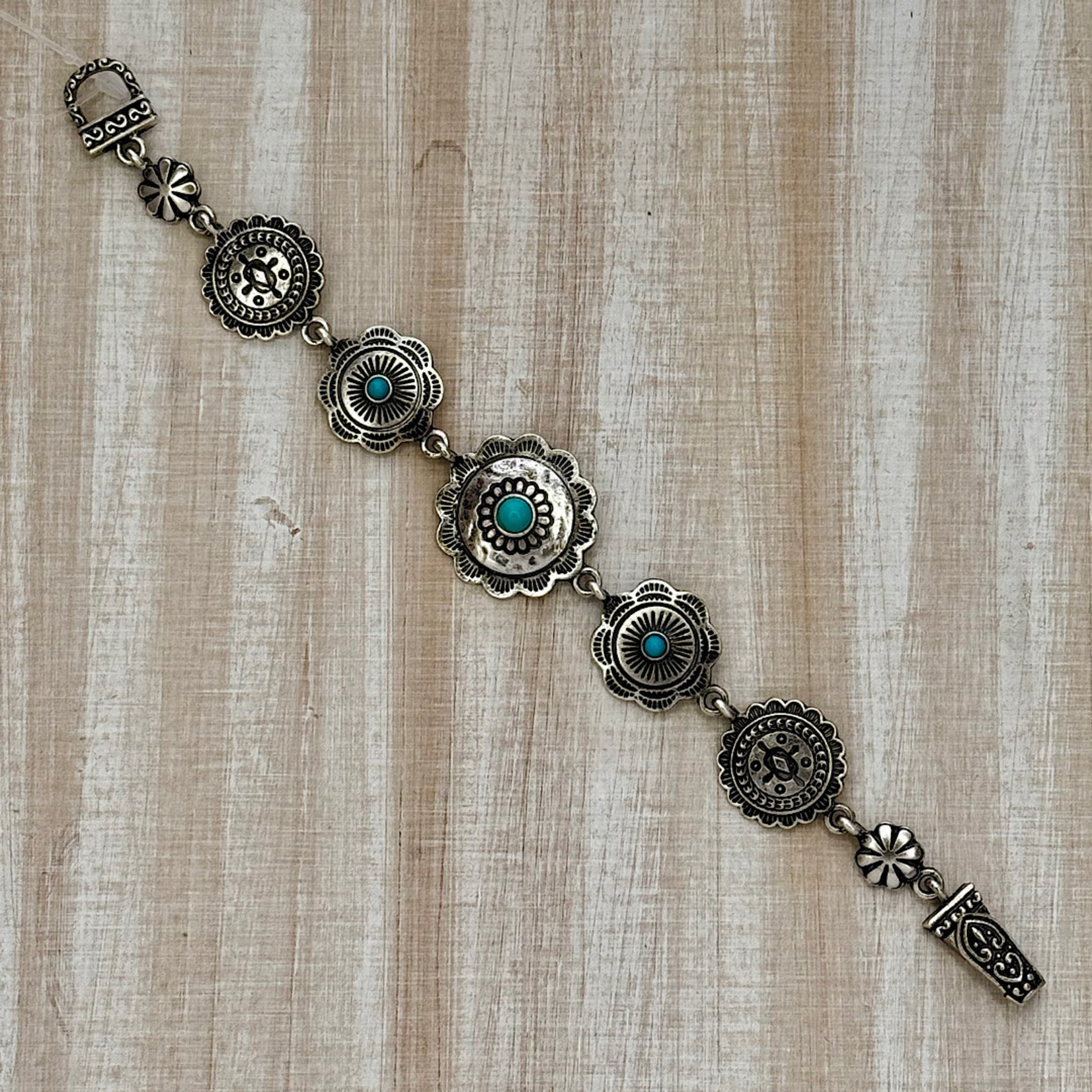 Silver-Tone Turquois Concho Bracelet