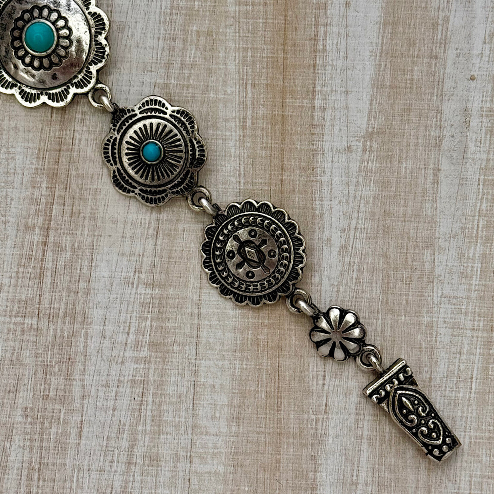 Silver-Tone Turquois Concho Bracelet
