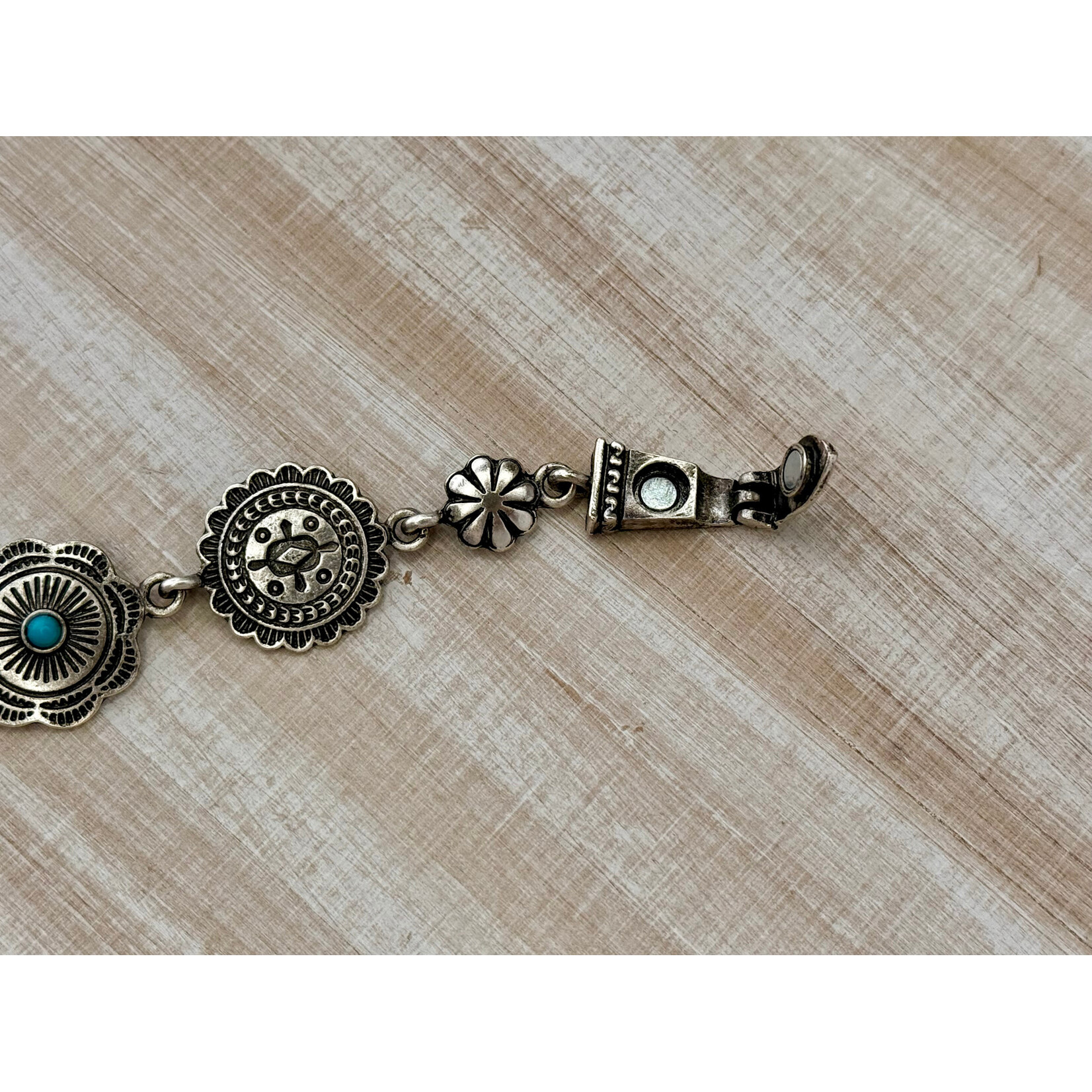 Silver-Tone Turquois Concho Bracelet