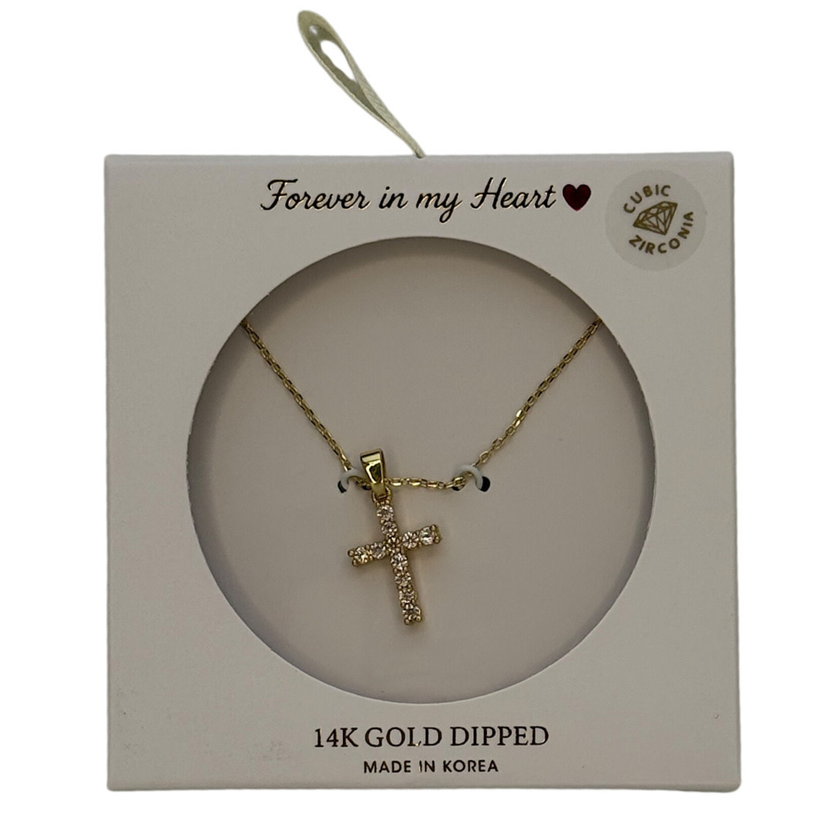 Gold Cross 11 Stone CZ Necklace