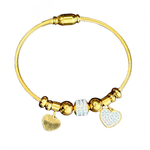 Gold Tone Stainless Steel Heart Charm Bracelet