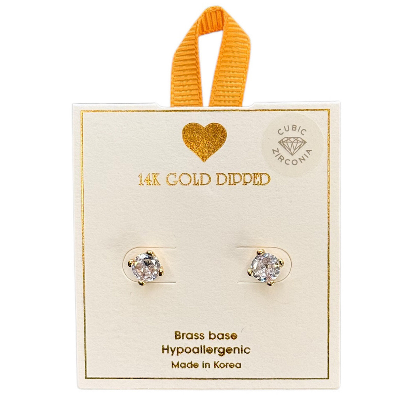 Yellow Ribbon 14K GLD Dipped Gold Diamond Stud Earrings
