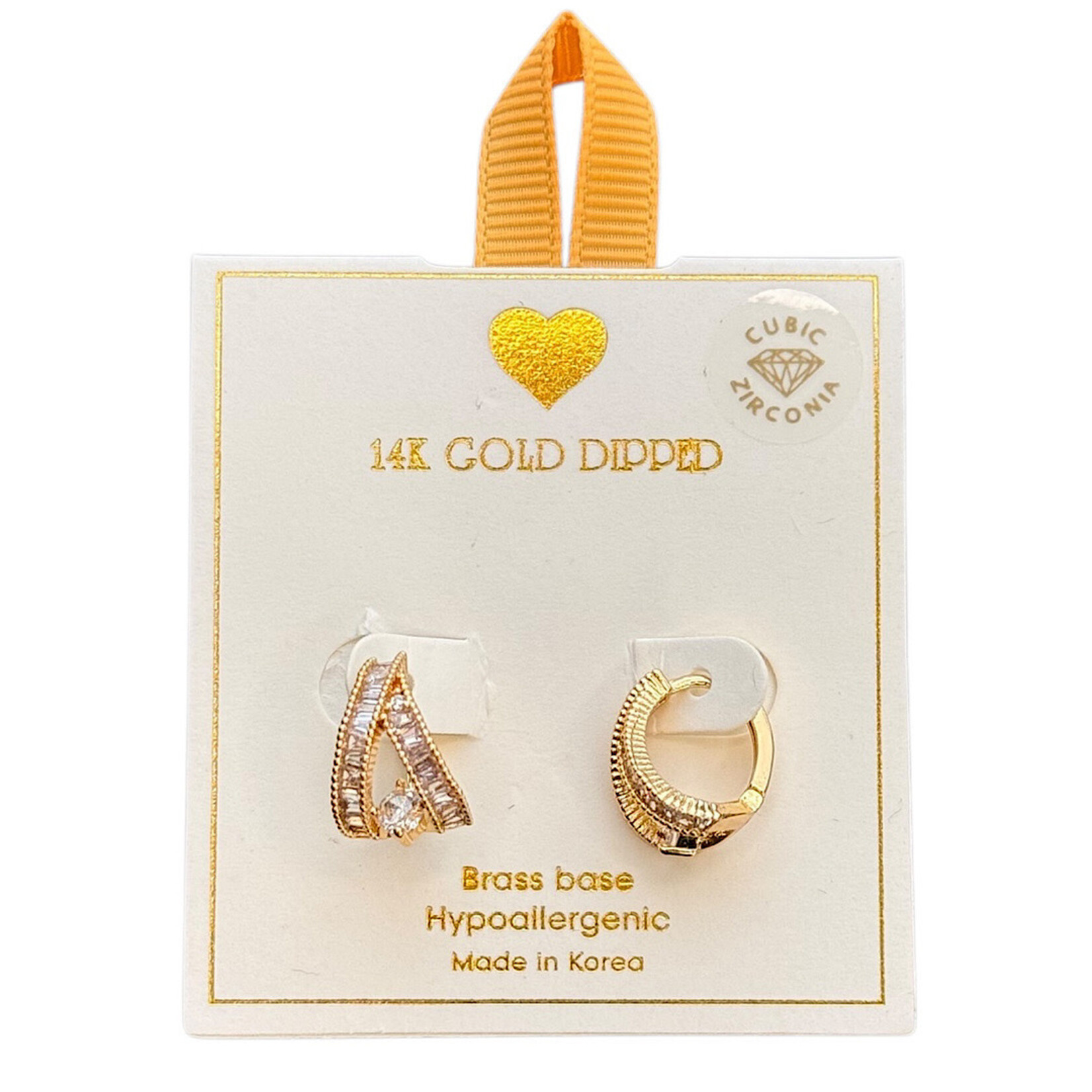 Yellow Ribbon 14K Gold Dipped Huggie CZ Hoop Earring