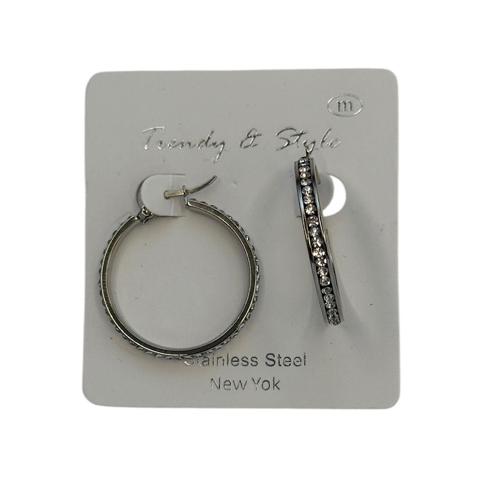 Rhinestone Silver Hoop Earring