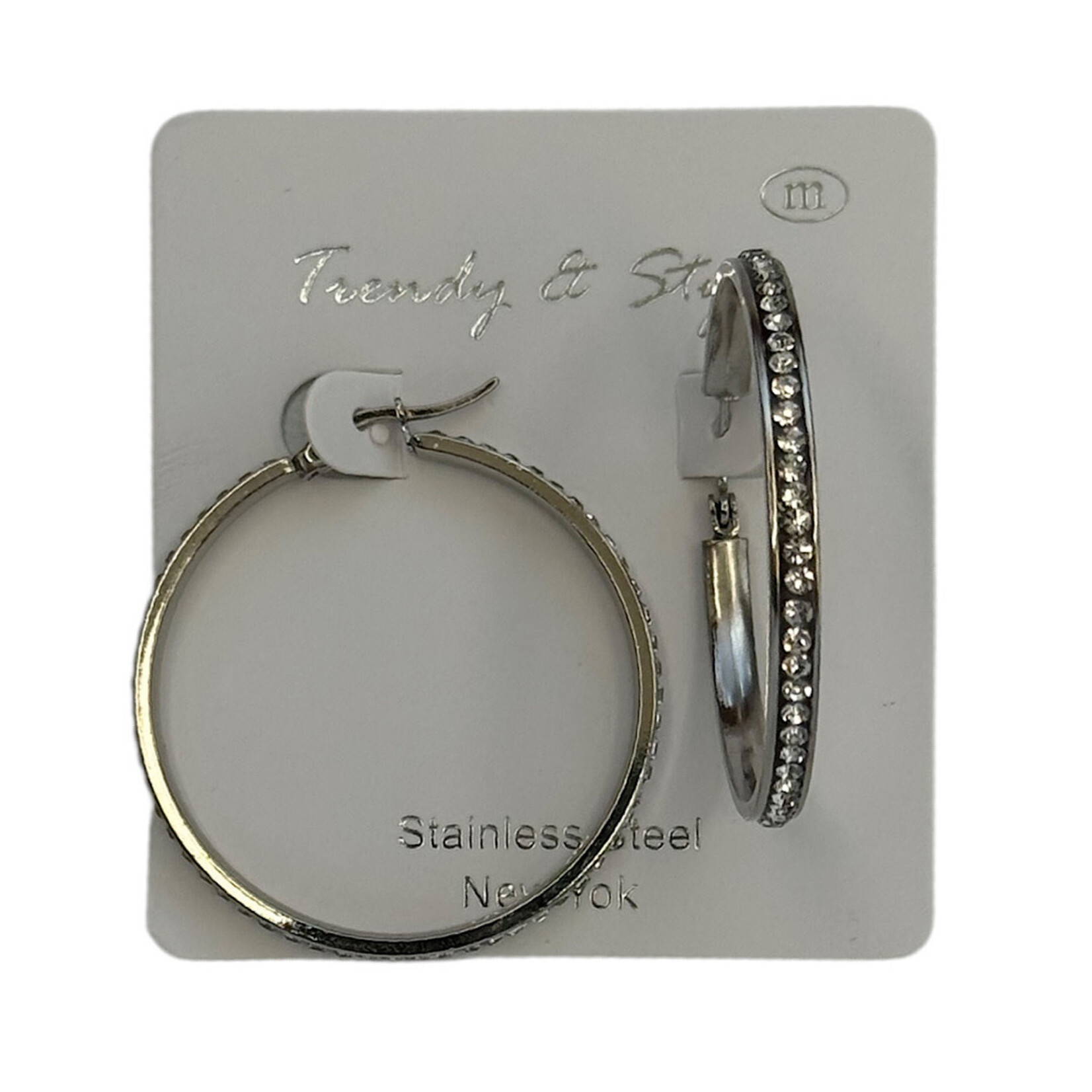 Rhinestone Silver Hoop Earring