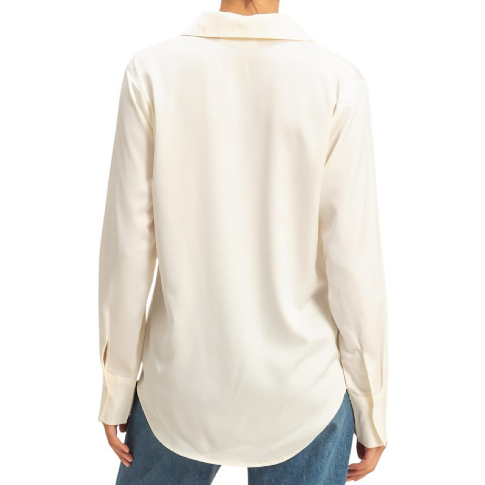 Whip Cream Collared Satin Button Up Shirt