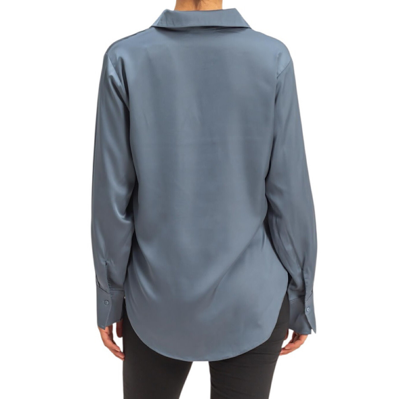 Dusty Navy Collared Satin Button Up Shirt