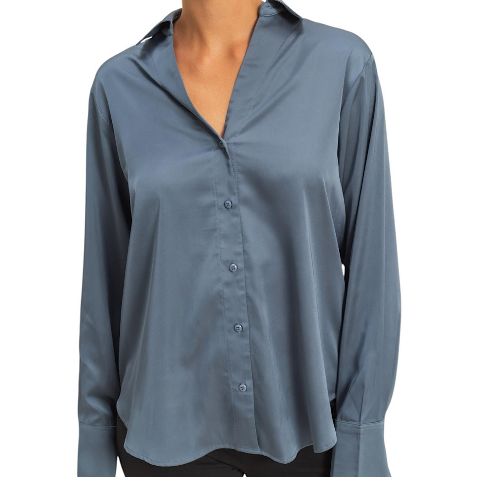 Dusty Navy Collared Satin Button Up Shirt