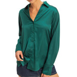 Dark Green Collared Satin Button Up Shirt Dark Green Collared Satin Button Up Shirt