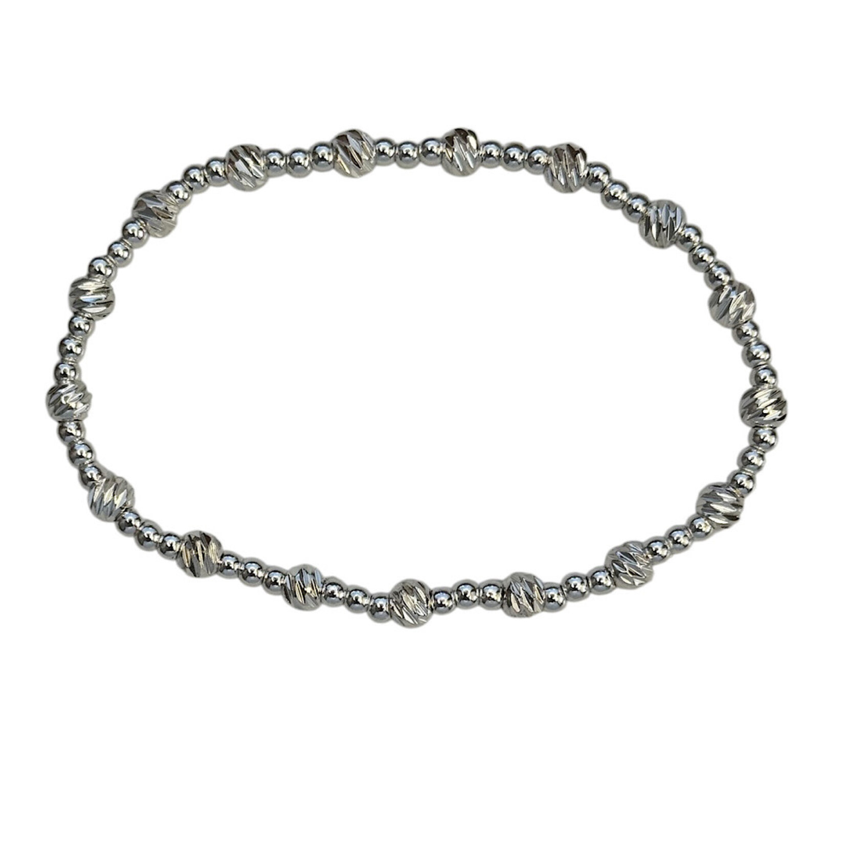 Silver Diamond Cut Beaded Stretch Bracelet