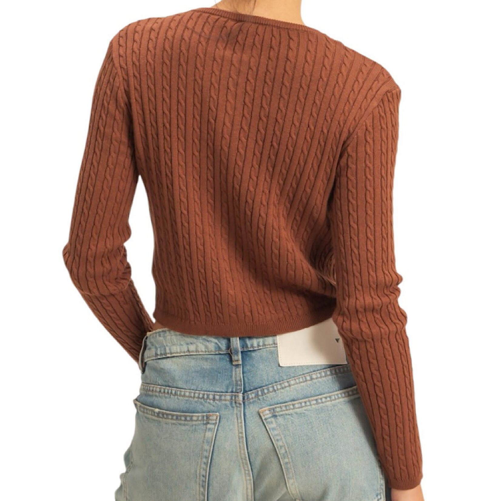 Chestnut Cable Knit Long Sleeve Crop Cardigan