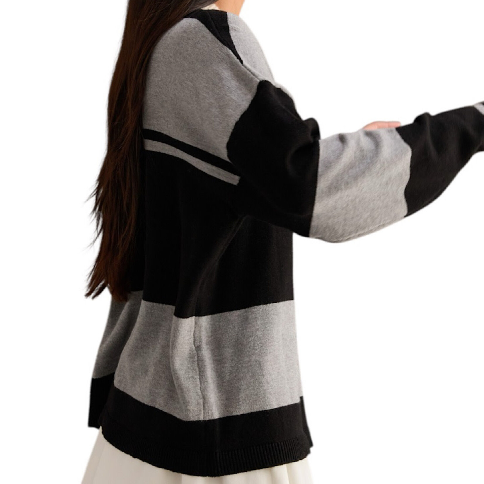 Black/Heather Gray Stripe Sweater with Polo Collar