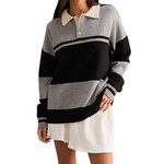 Black/Heather Gray Stripe Sweater with Polo Collar Black/Heather Gray Stripe Sweater with Polo Collar