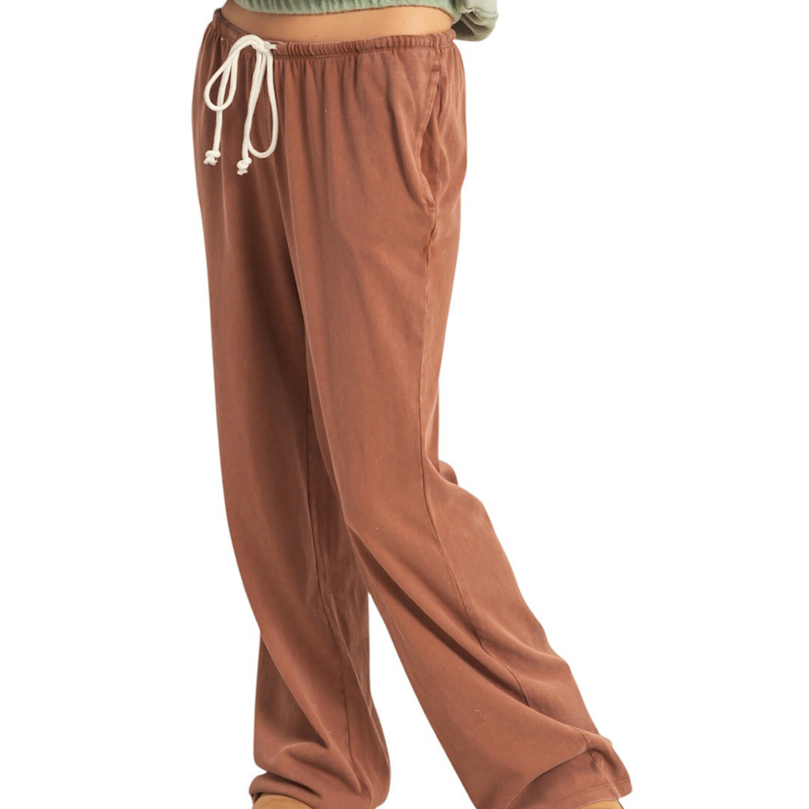 Chestnut Mineral Washed Relaxed Pants with Drawstring Waist