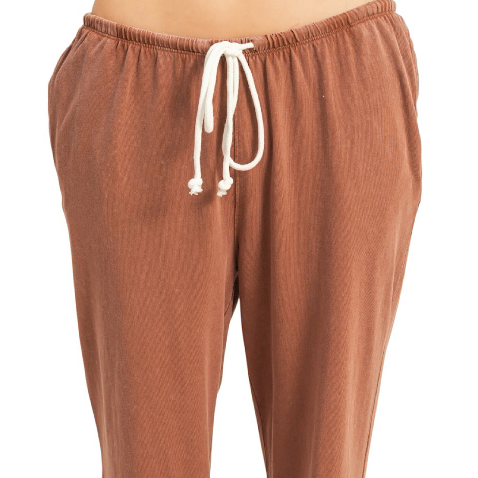 Chestnut Mineral Washed Relaxed Pants with Drawstring Waist