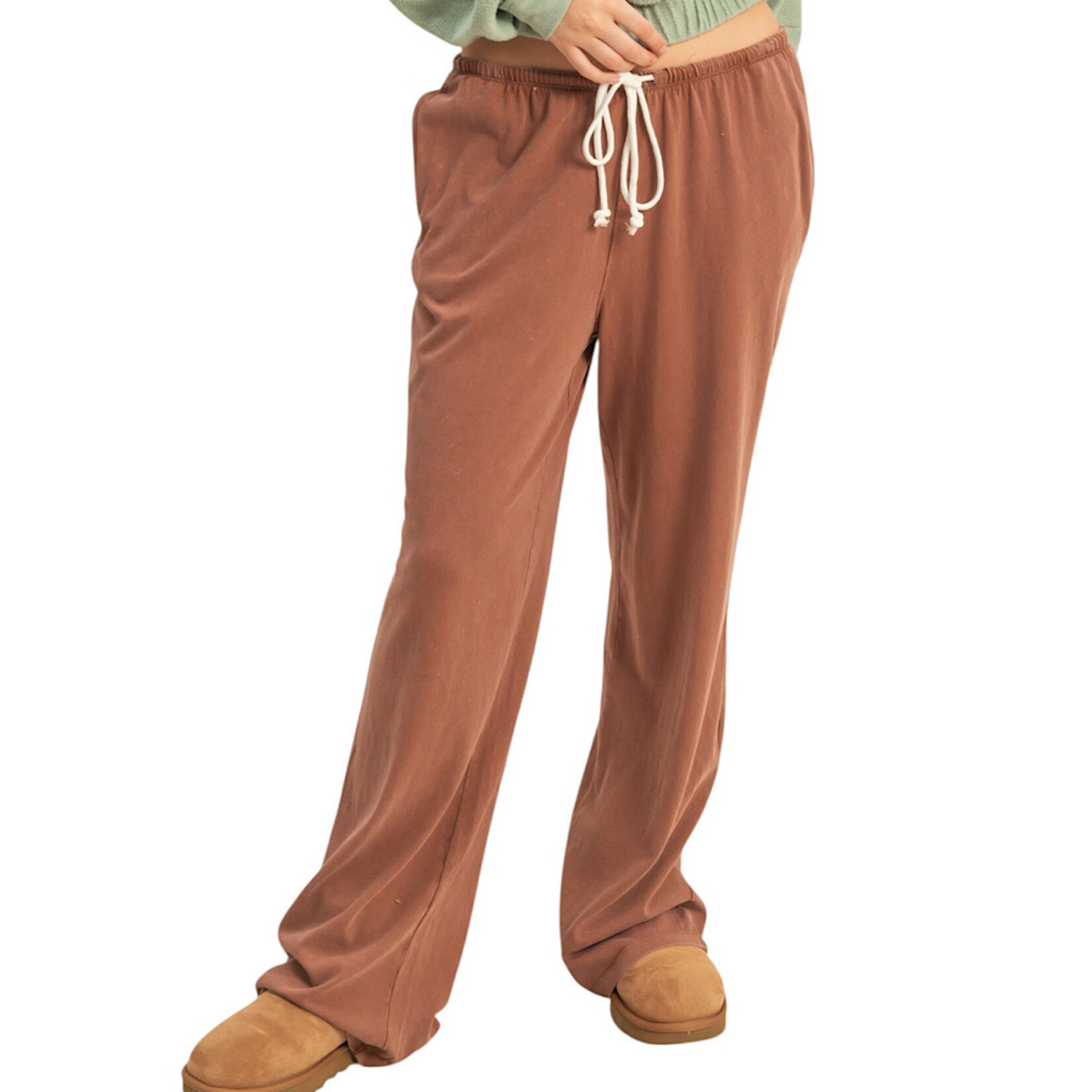Chestnut Mineral Washed Relaxed Pants with Drawstring Waist