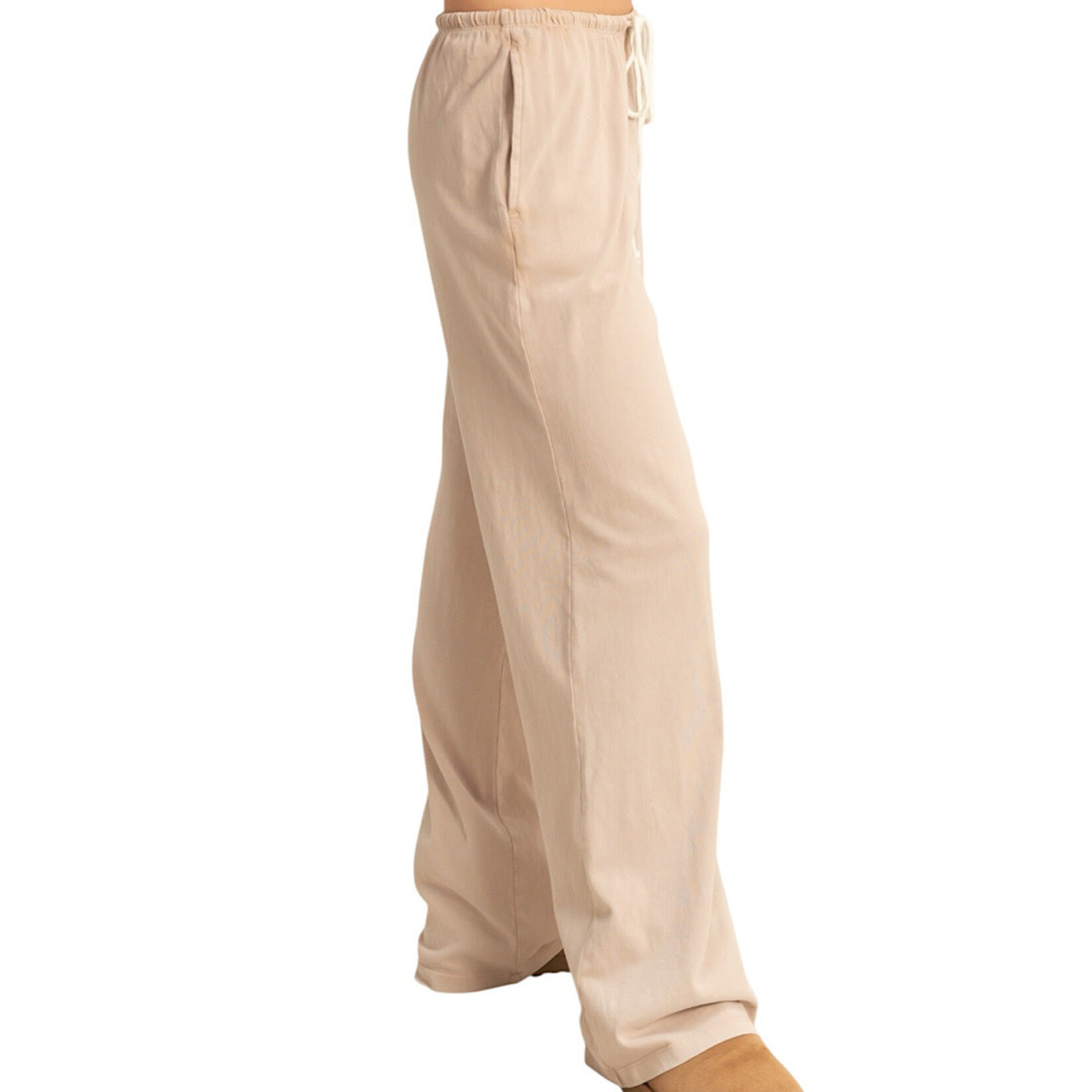 Dark Taupe Mineral Washed Relaxed Pants with Drawstring Waist
