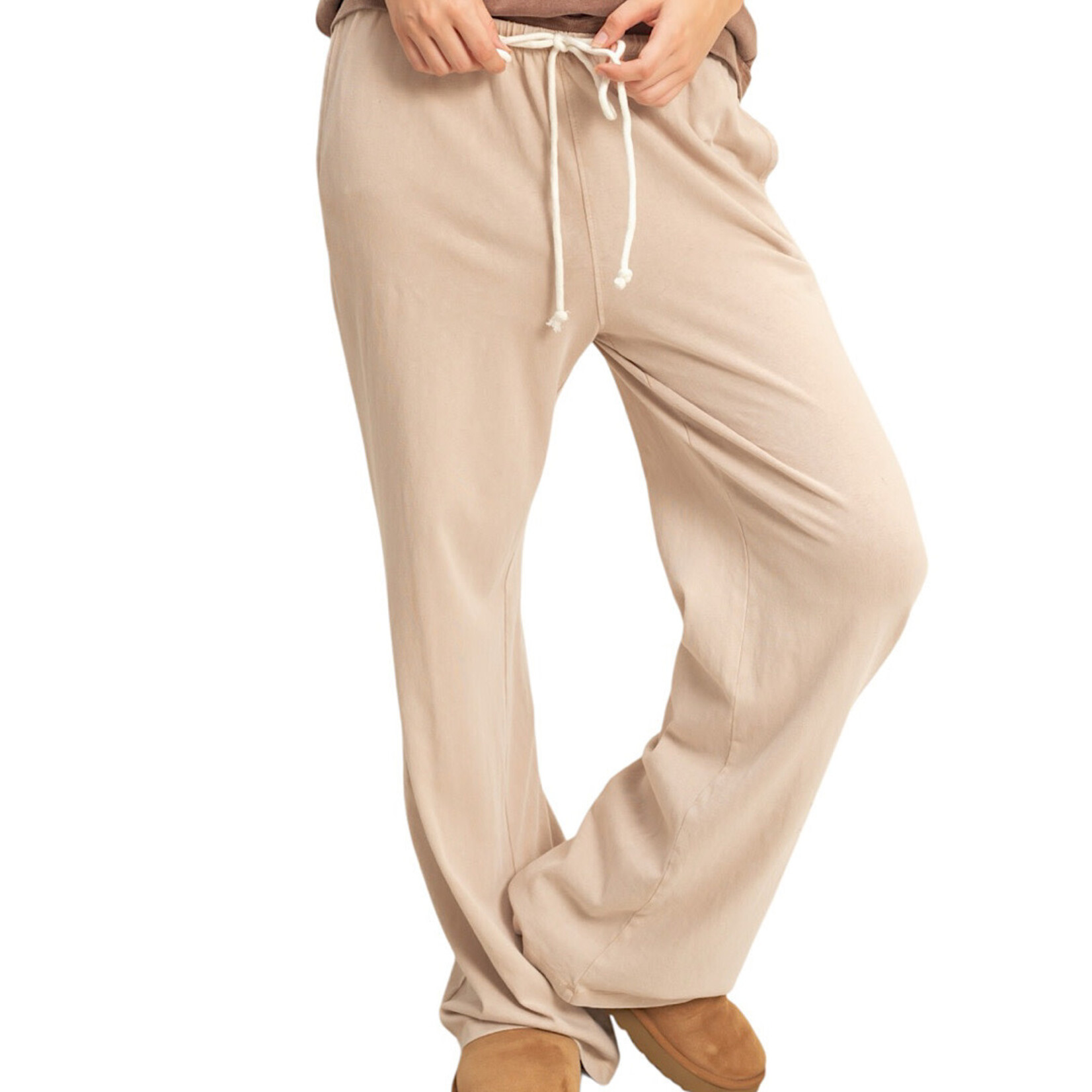 Dark Taupe Mineral Washed Relaxed Pants with Drawstring Waist