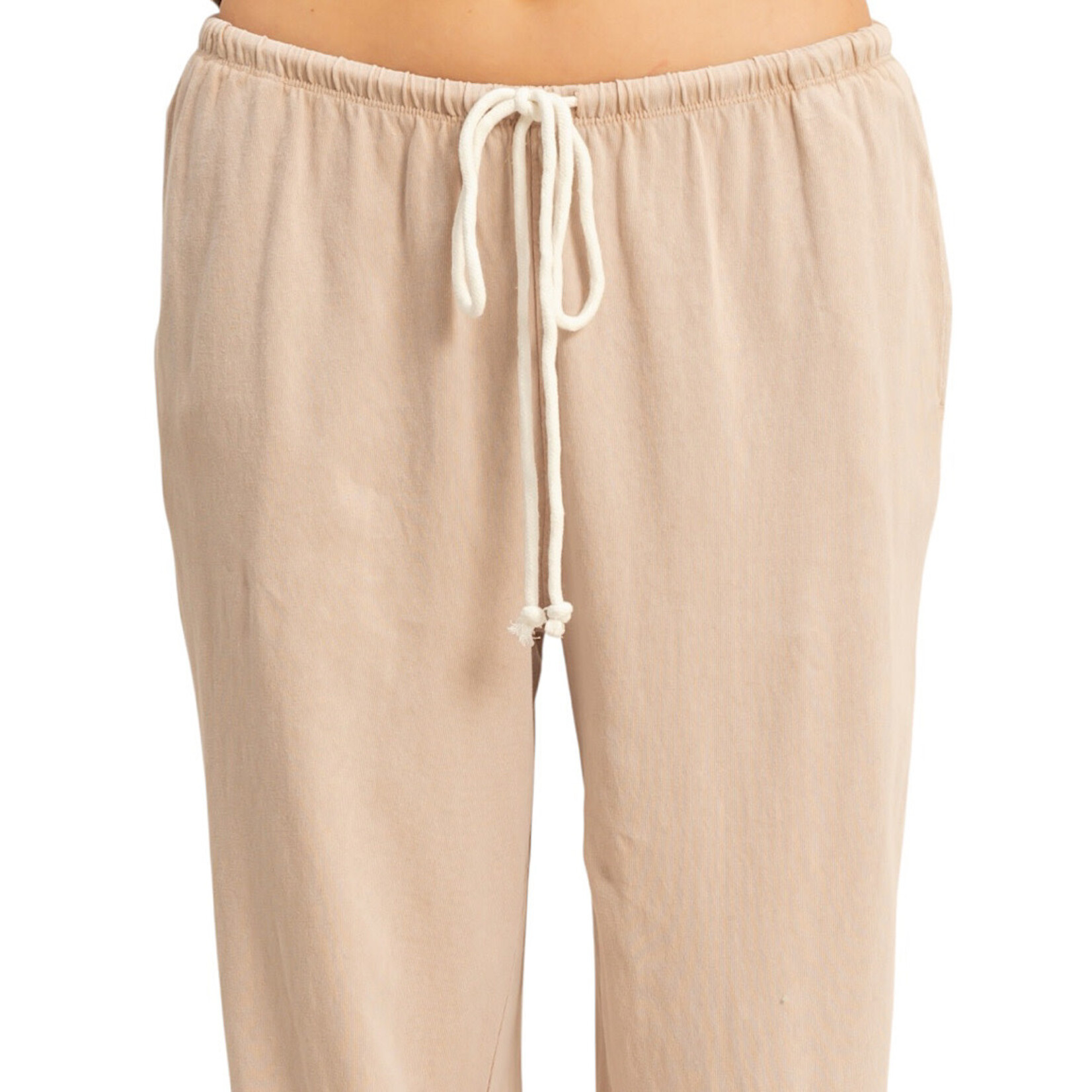 Dark Taupe Mineral Washed Relaxed Pants with Drawstring Waist