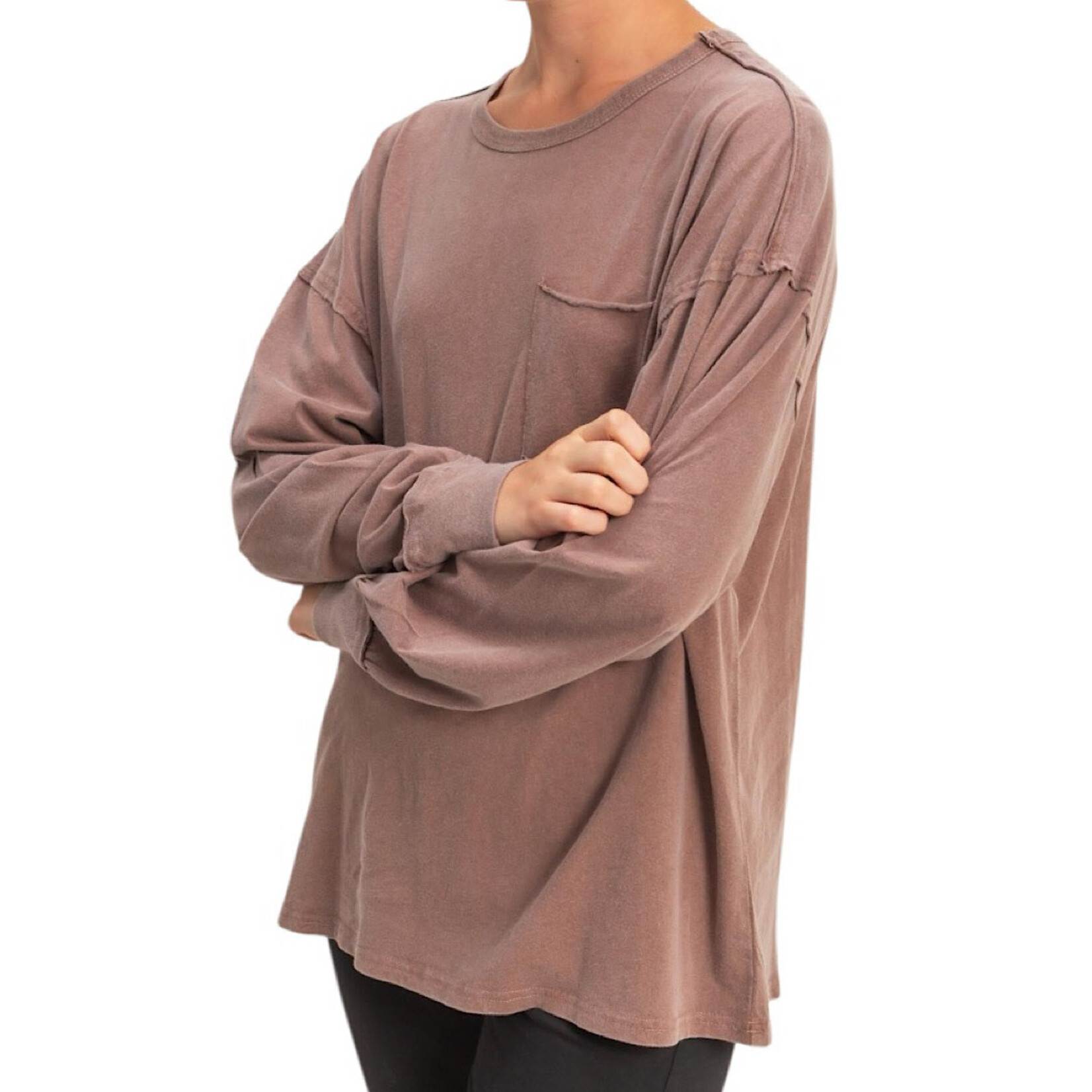 Chestnut Washed Long Sleeve Pocket Tee