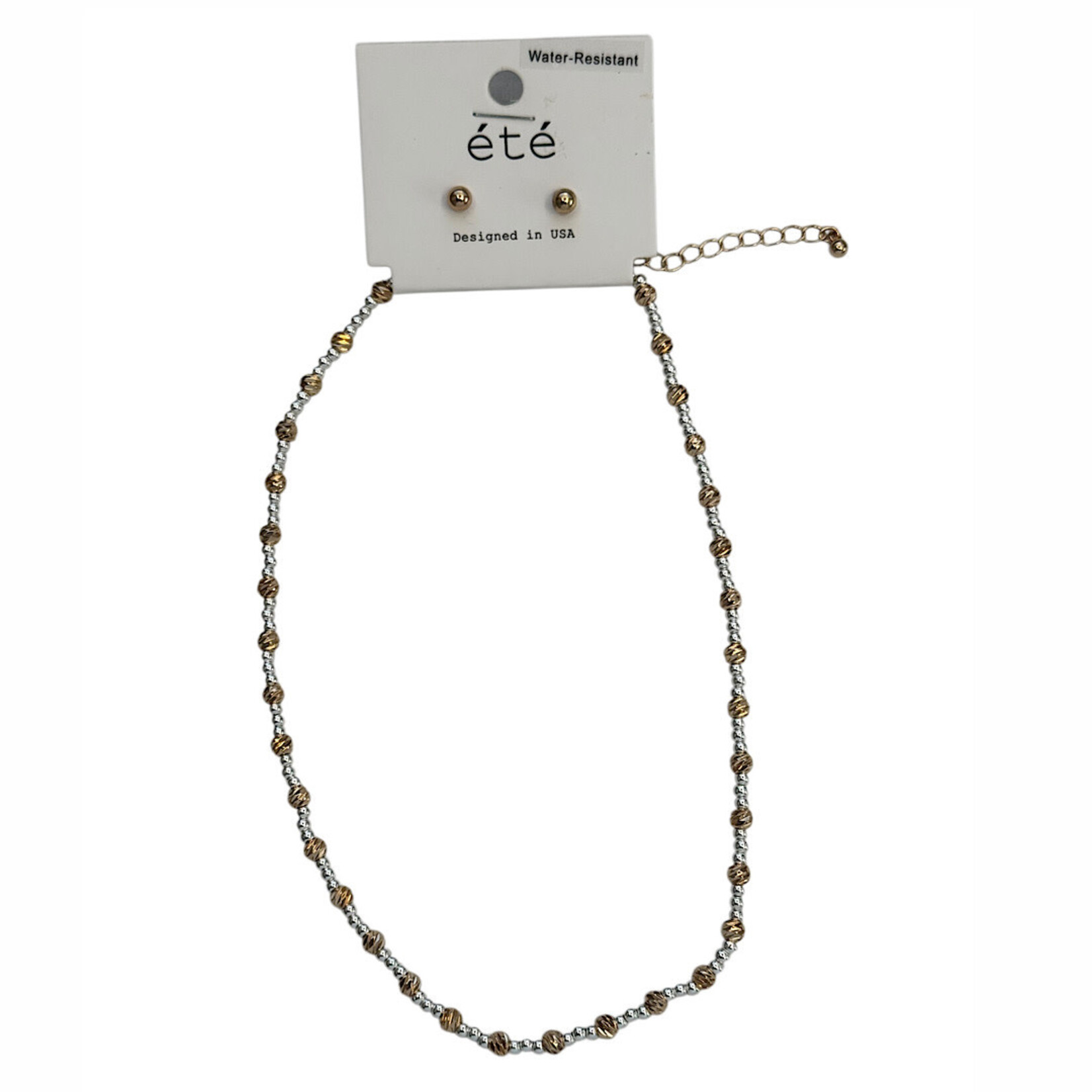 SIlver & Gold Diamond Cut Beaded Necklace