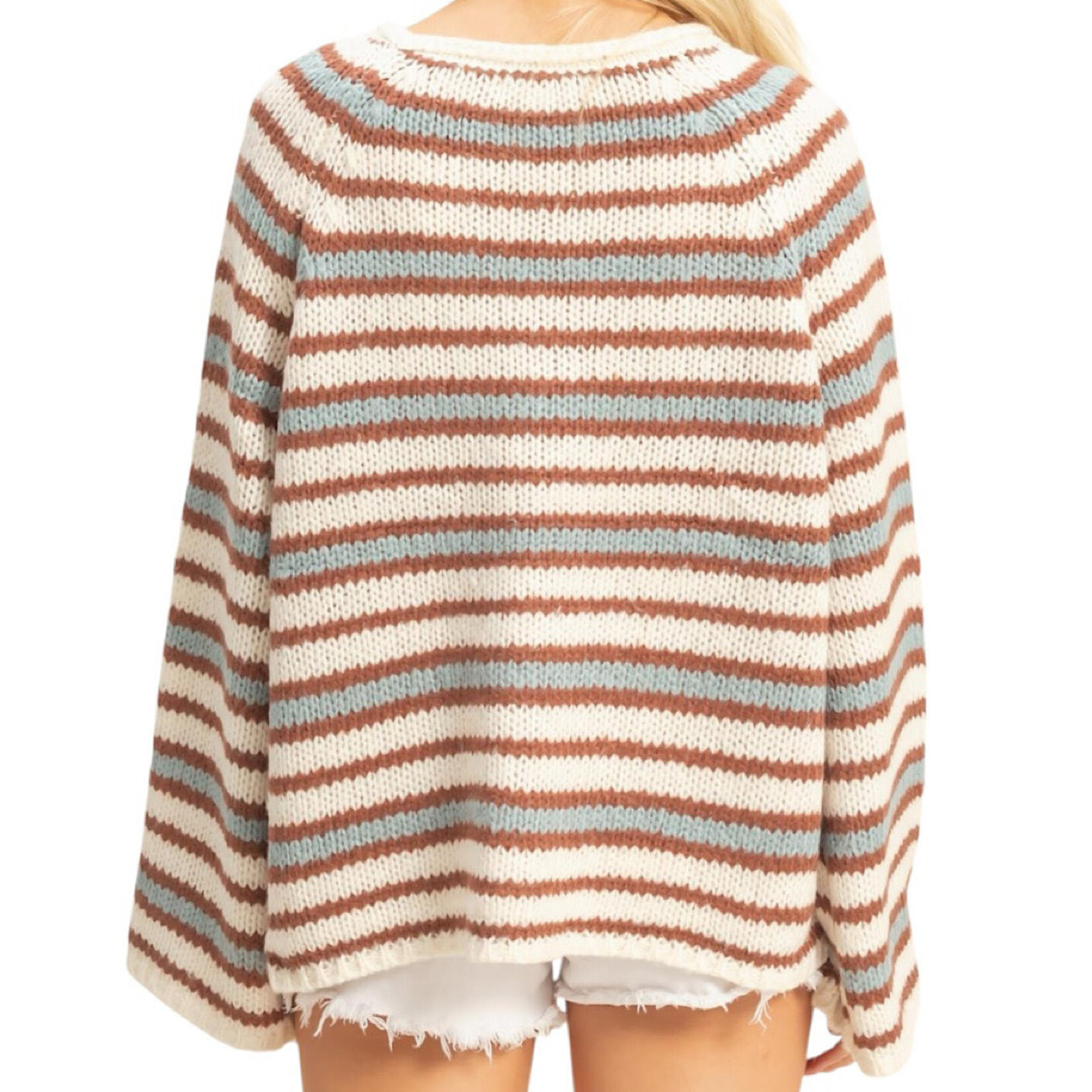 Cream Combo Striped Pullover with Kangaroo Pocket