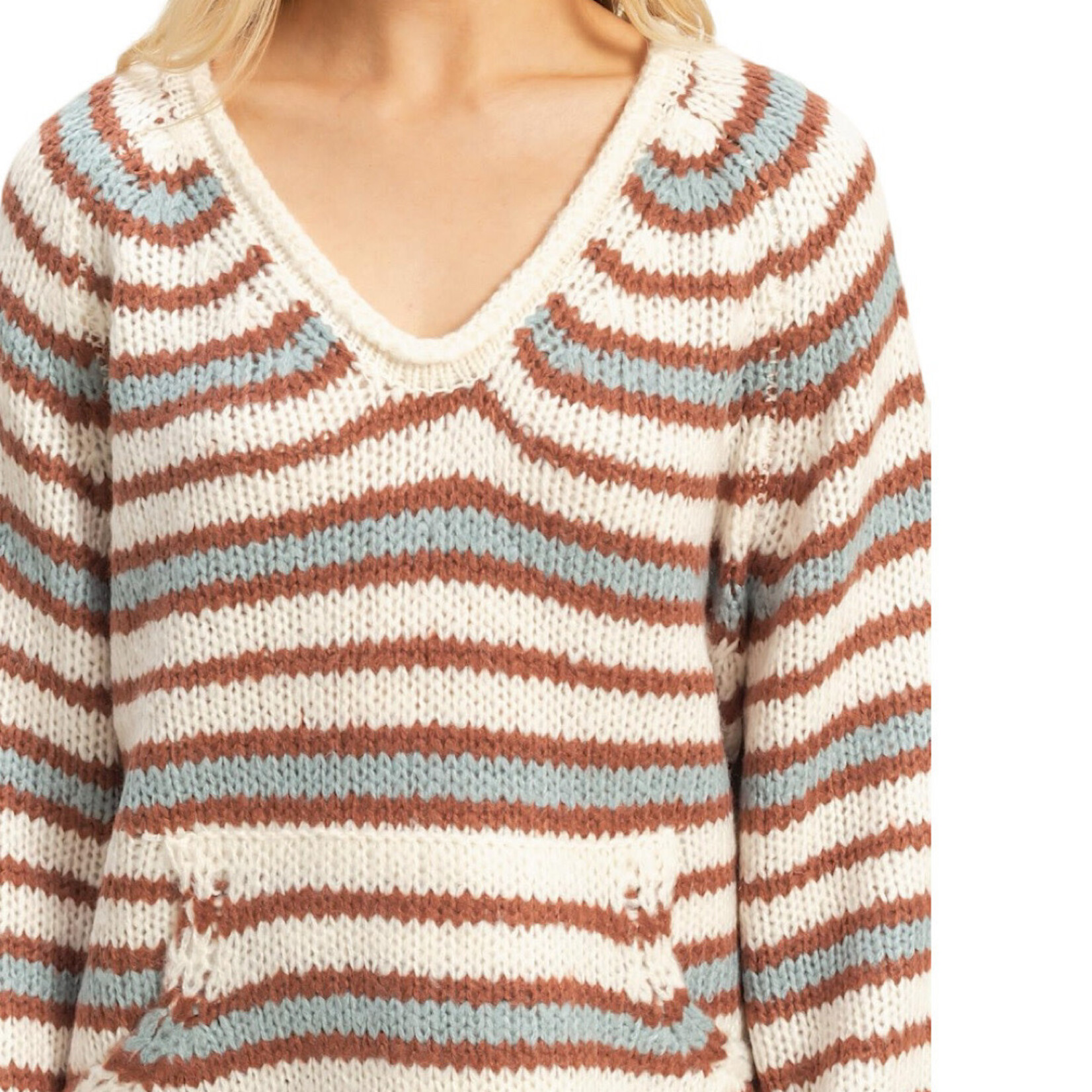 Cream Combo Striped Pullover with Kangaroo Pocket