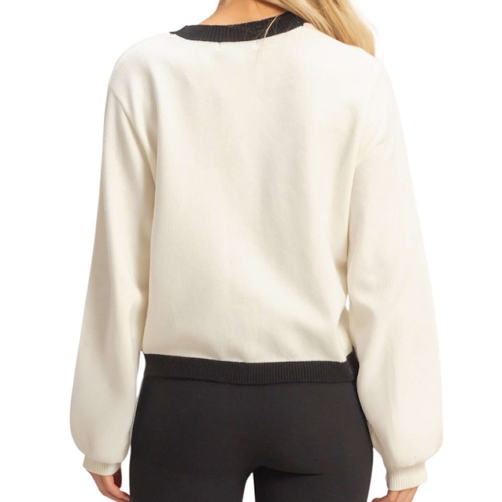Cream Contrast Trimmed Sweater Cardigan