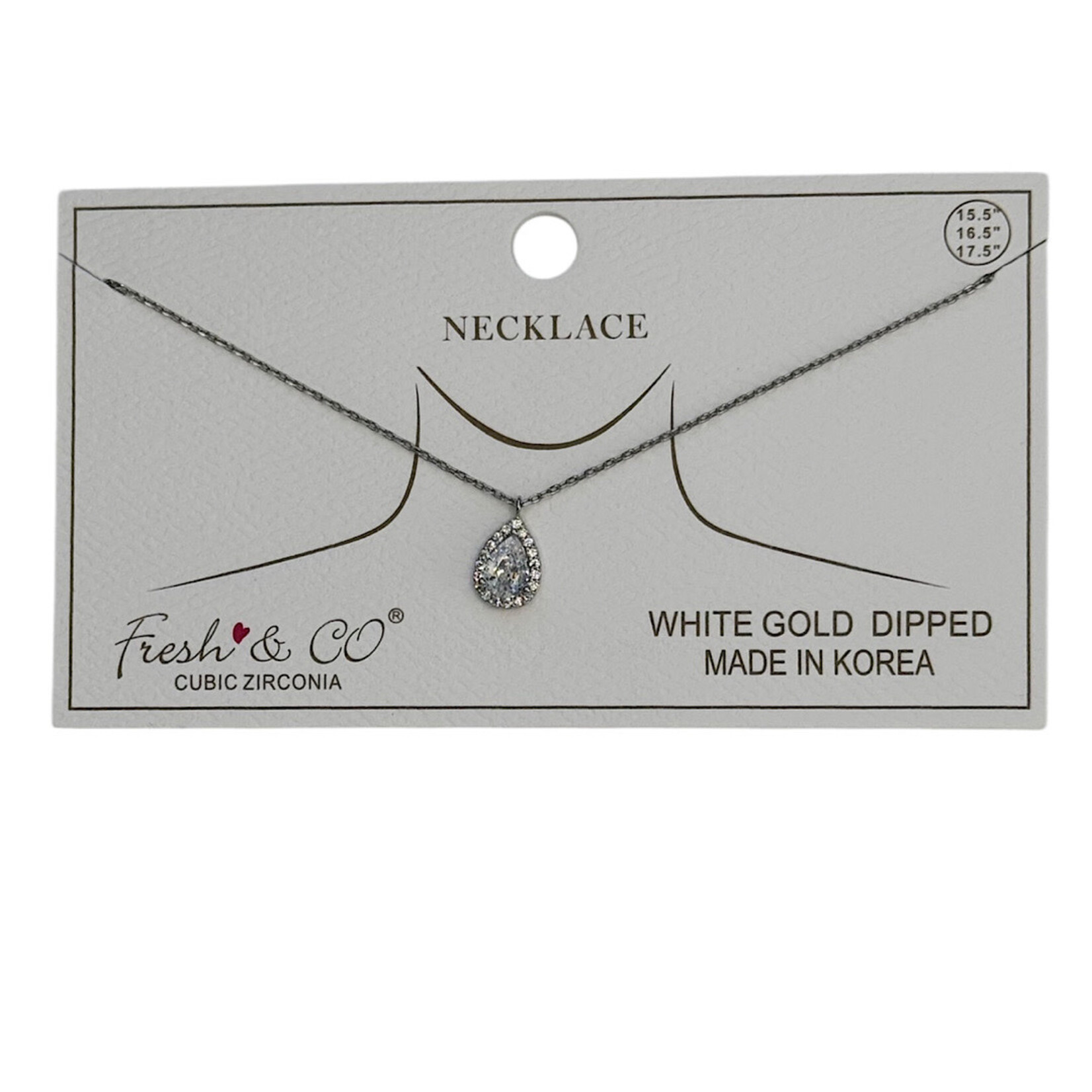 Tear Drop Allure CZ Stones Necklace White Gold Dipped