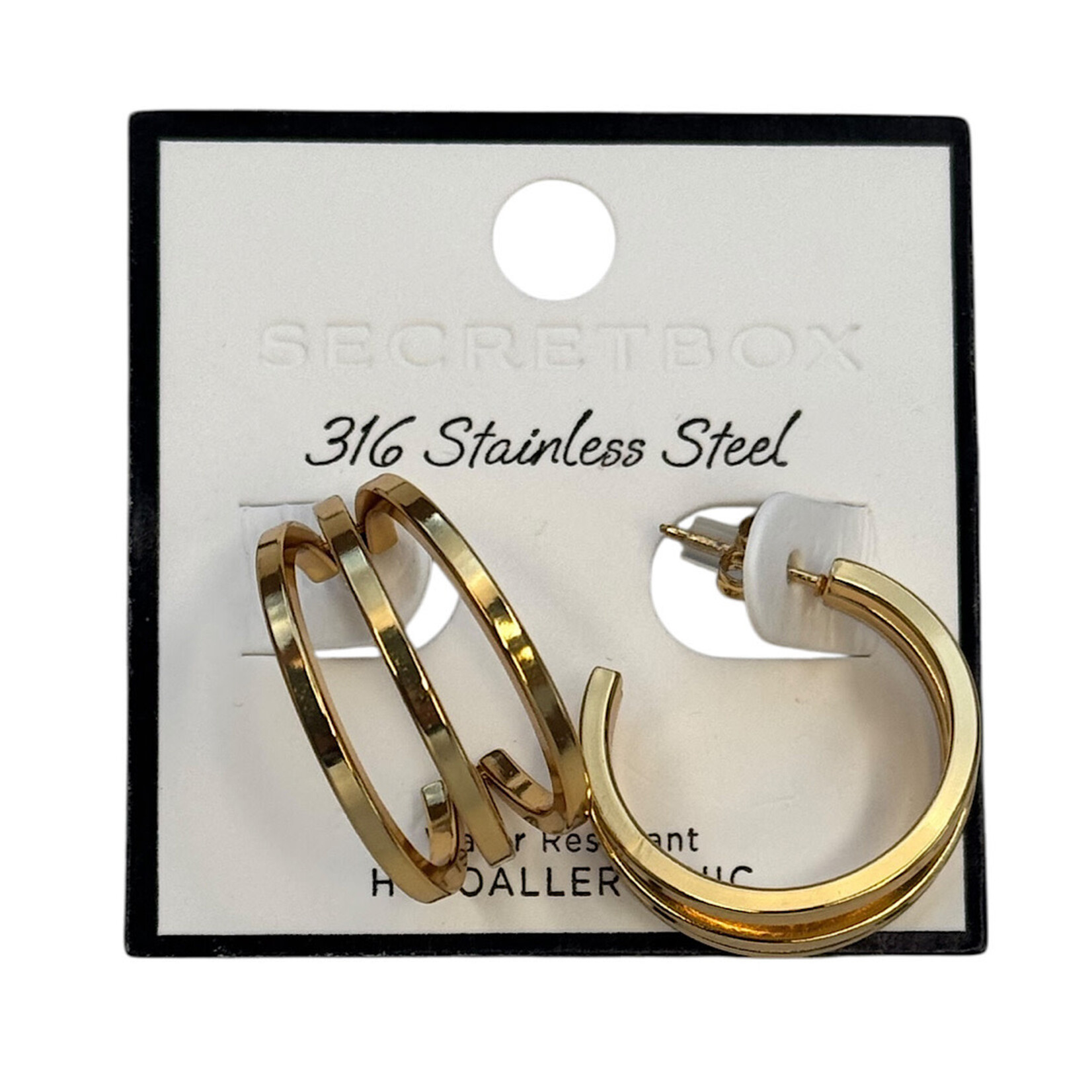 Gold Triple 316 Stainless Steel Hoop Earrings