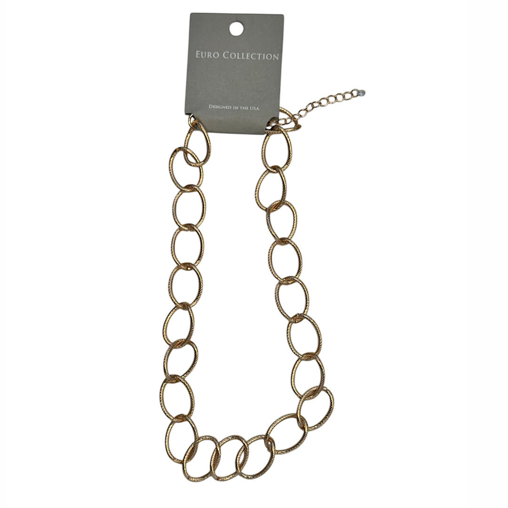 Euro Gold Oval Link Textured Chain Necklace