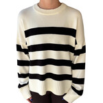 Cream/Black Striped Crew Neck Sweater