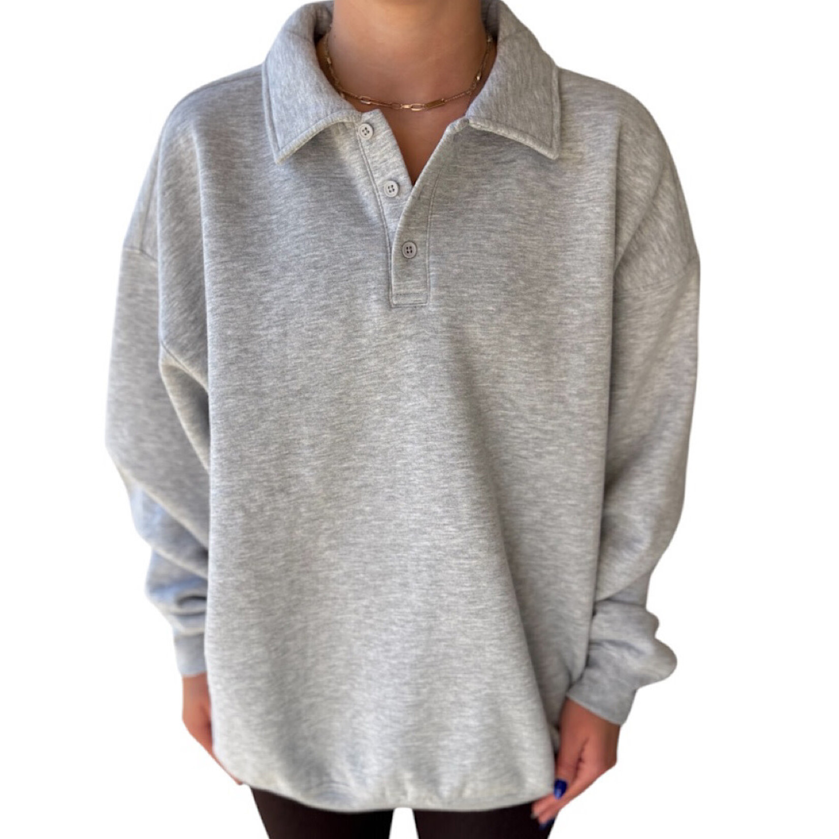 Heather Gray Polo Collared Pullover Sweater