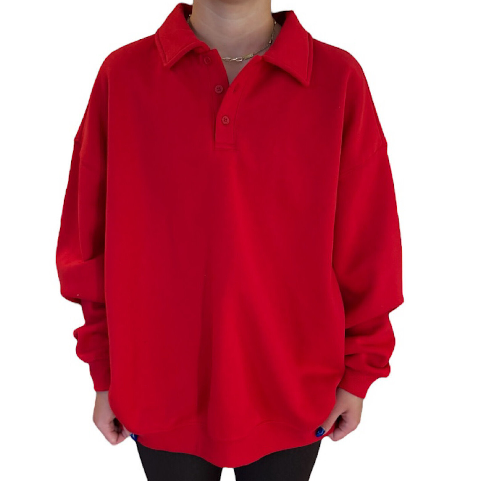 Red Polo Collared Pullover Sweater