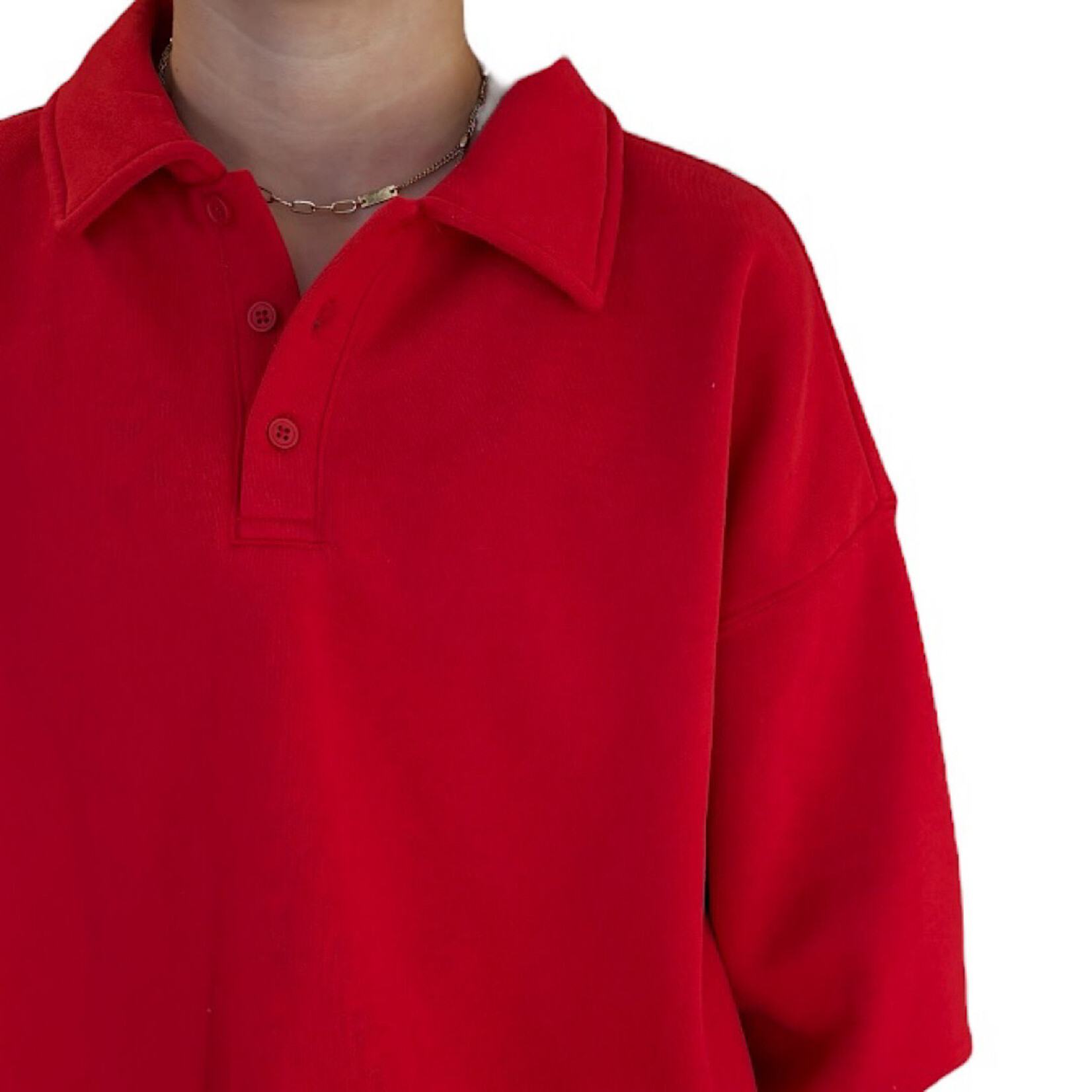 Red Polo Collared Pullover Sweater