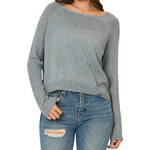 Denim Blue Light Knit Melange Boat Neck Sweater