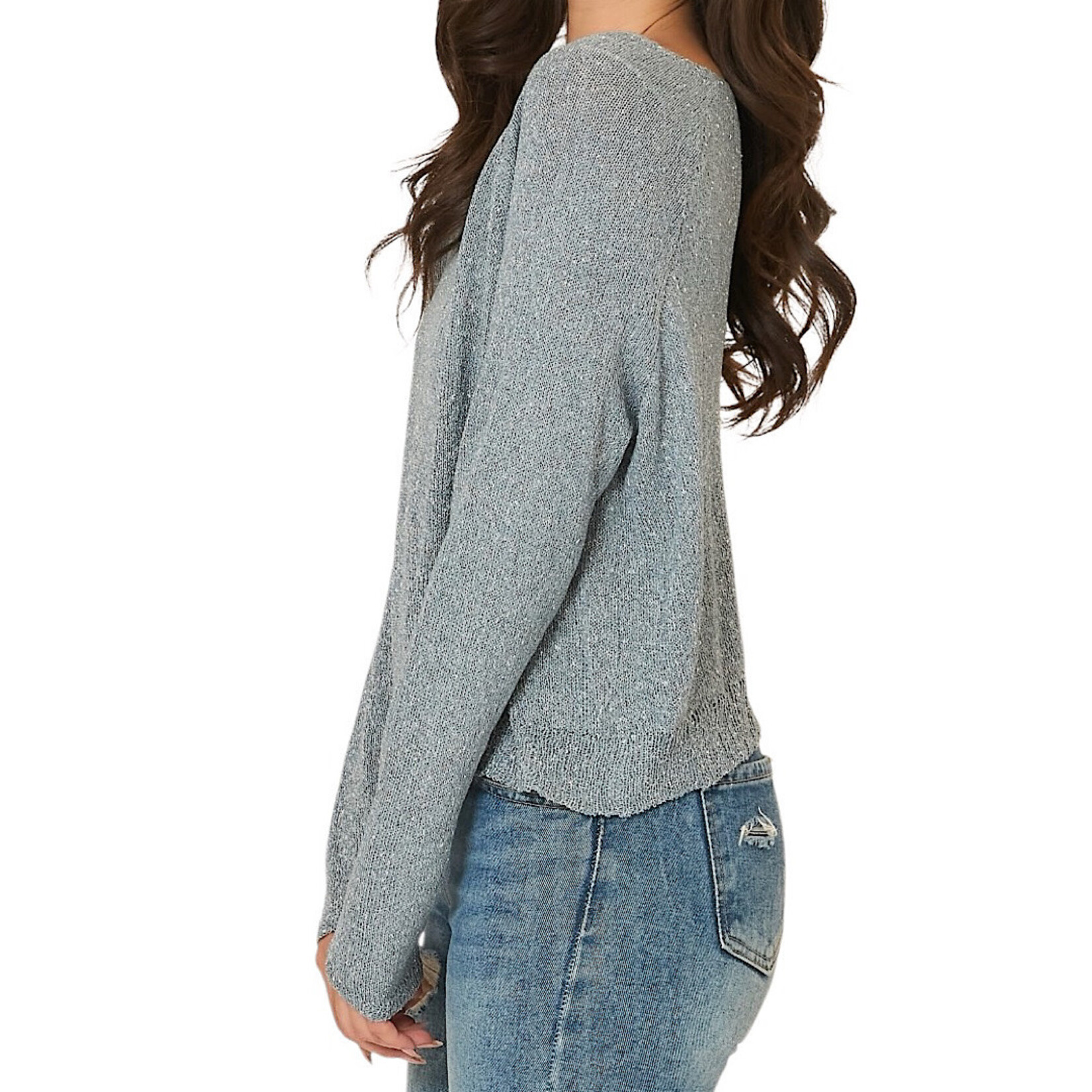 Denim Blue Light Knit Melange Boat Neck Sweater
