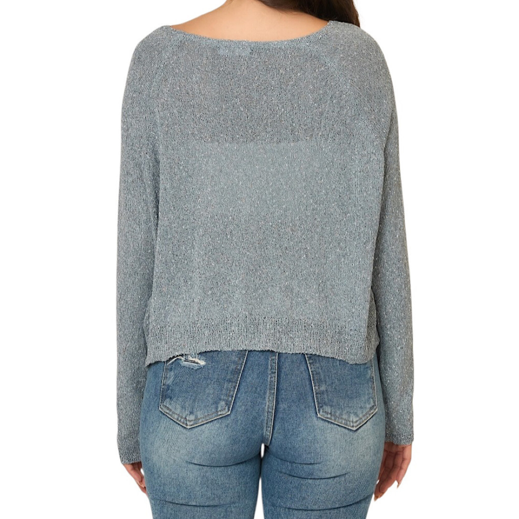Denim Blue Light Knit Melange Boat Neck Sweater