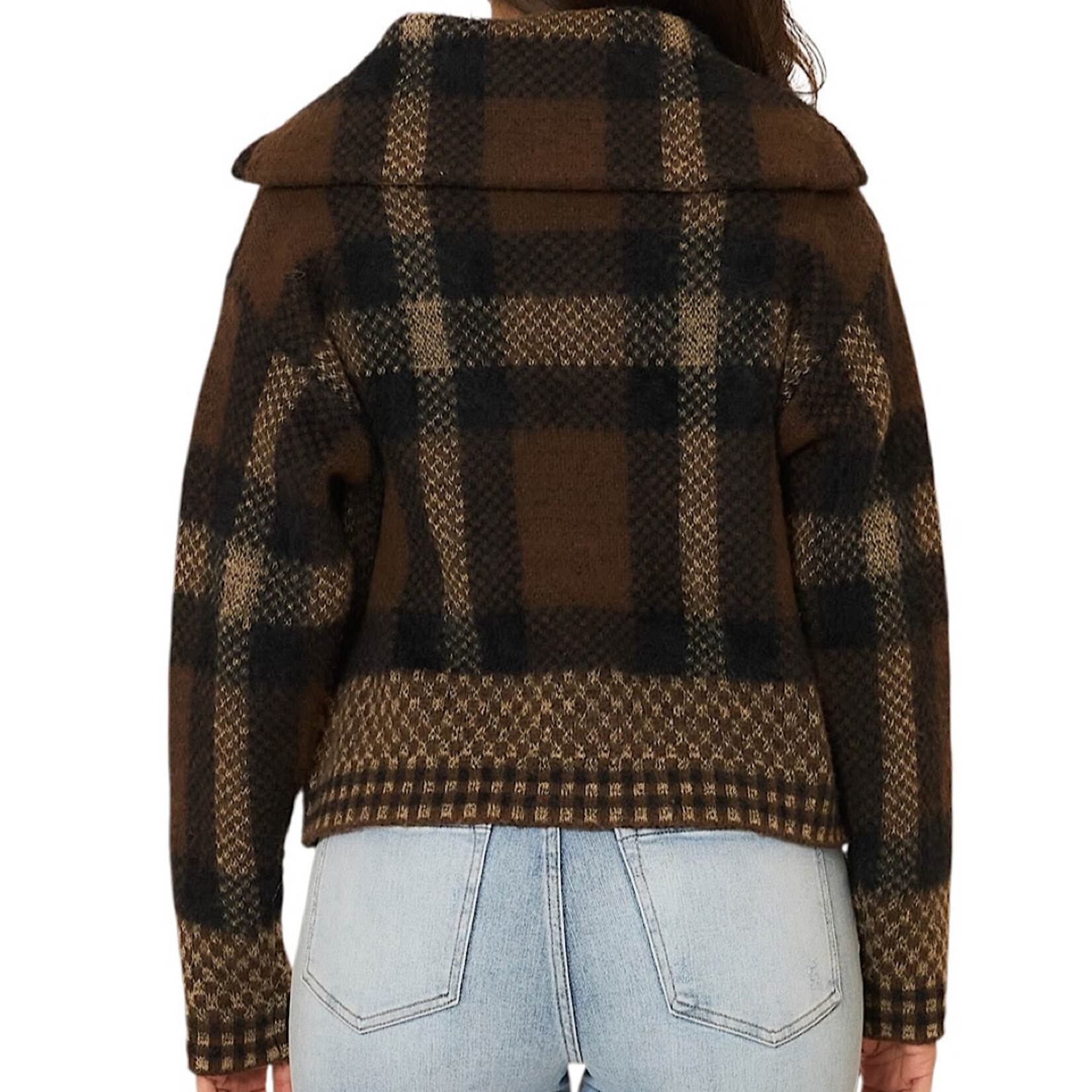 Brown Plaid Knit Zipper Jacket