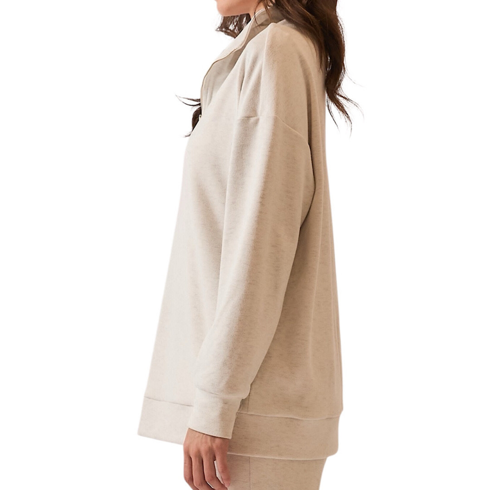Natural French Terry High Neck Zip Up Sweatshirt