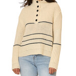 Cream Button Up Knit Sweater With Contrast Stripes Cream Button Up Knit Sweater With Contrast Stripes