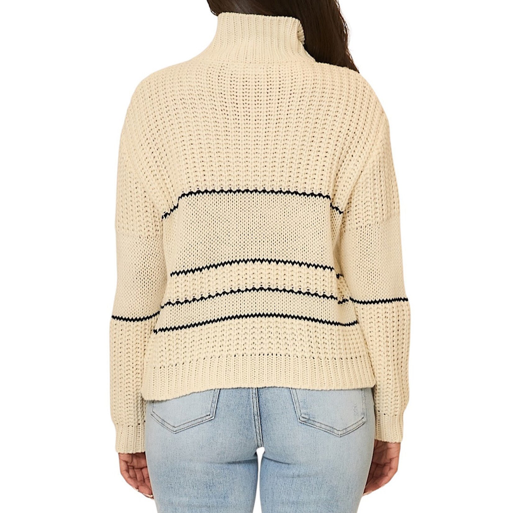 Cream Button Up Knit Sweater With Contrast Stripes