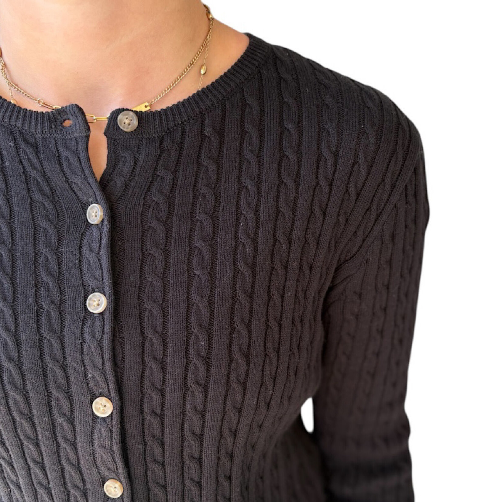 Black Cable Knit Long Sleeve Crop Cardigan