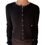 Black Cable Knit Long Sleeve Crop Cardigan