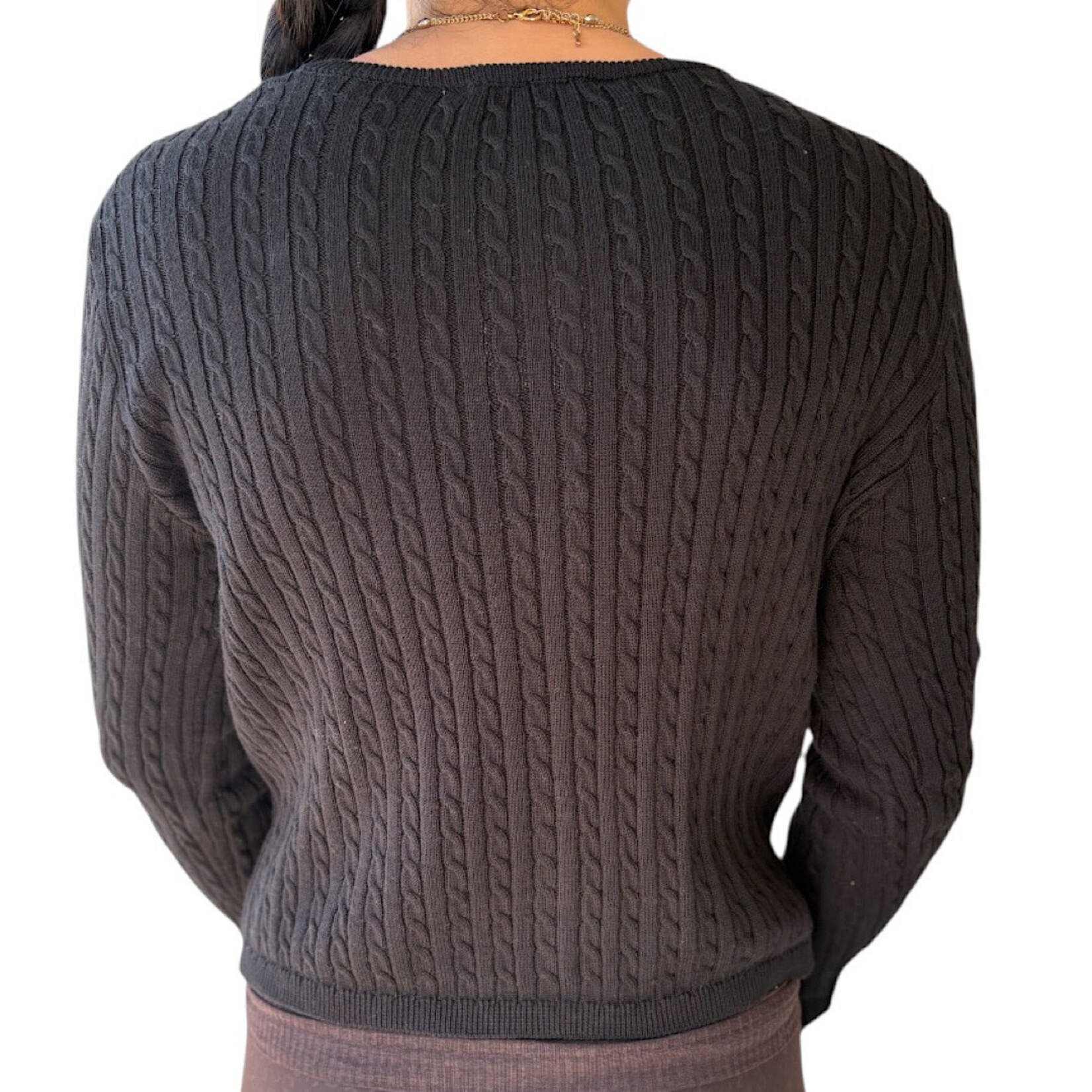 Black Cable Knit Long Sleeve Crop Cardigan