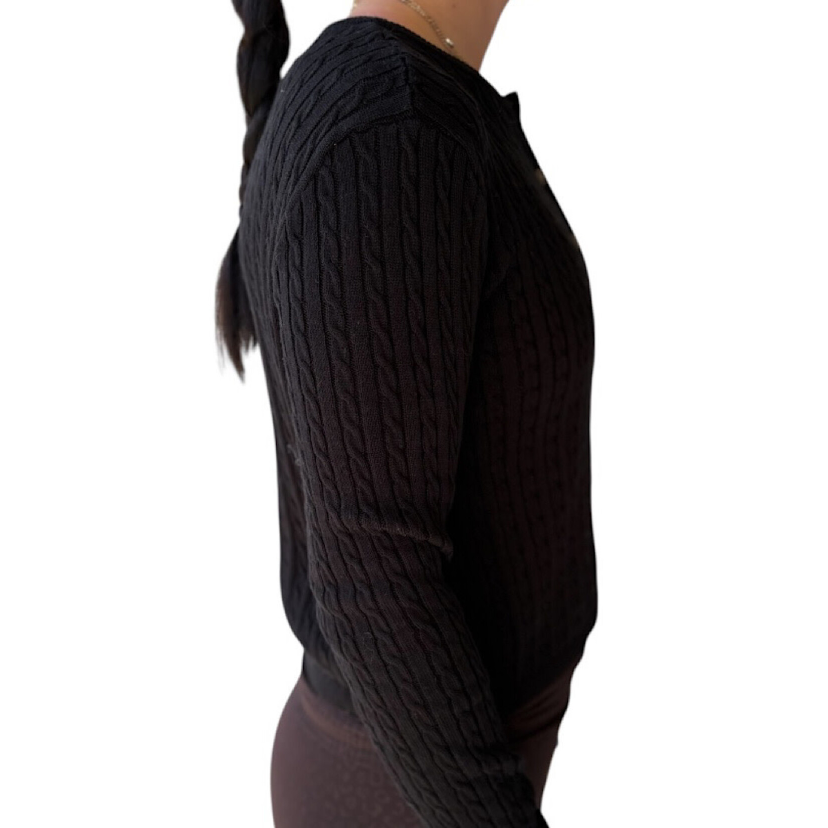 Black Cable Knit Long Sleeve Crop Cardigan