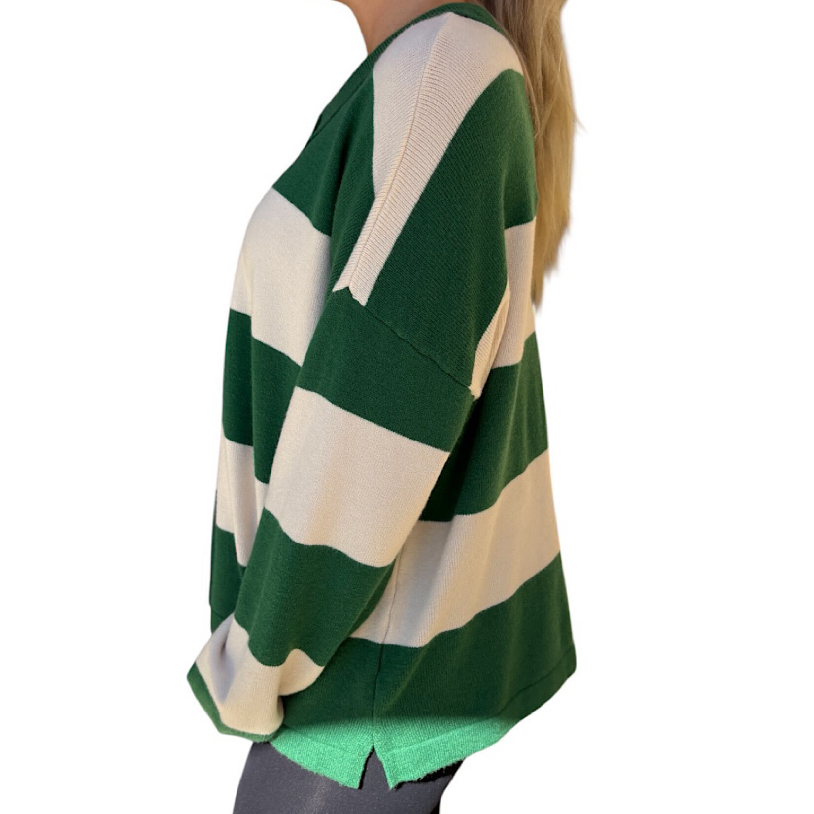 Green Sweater with Polo Collar Detailing