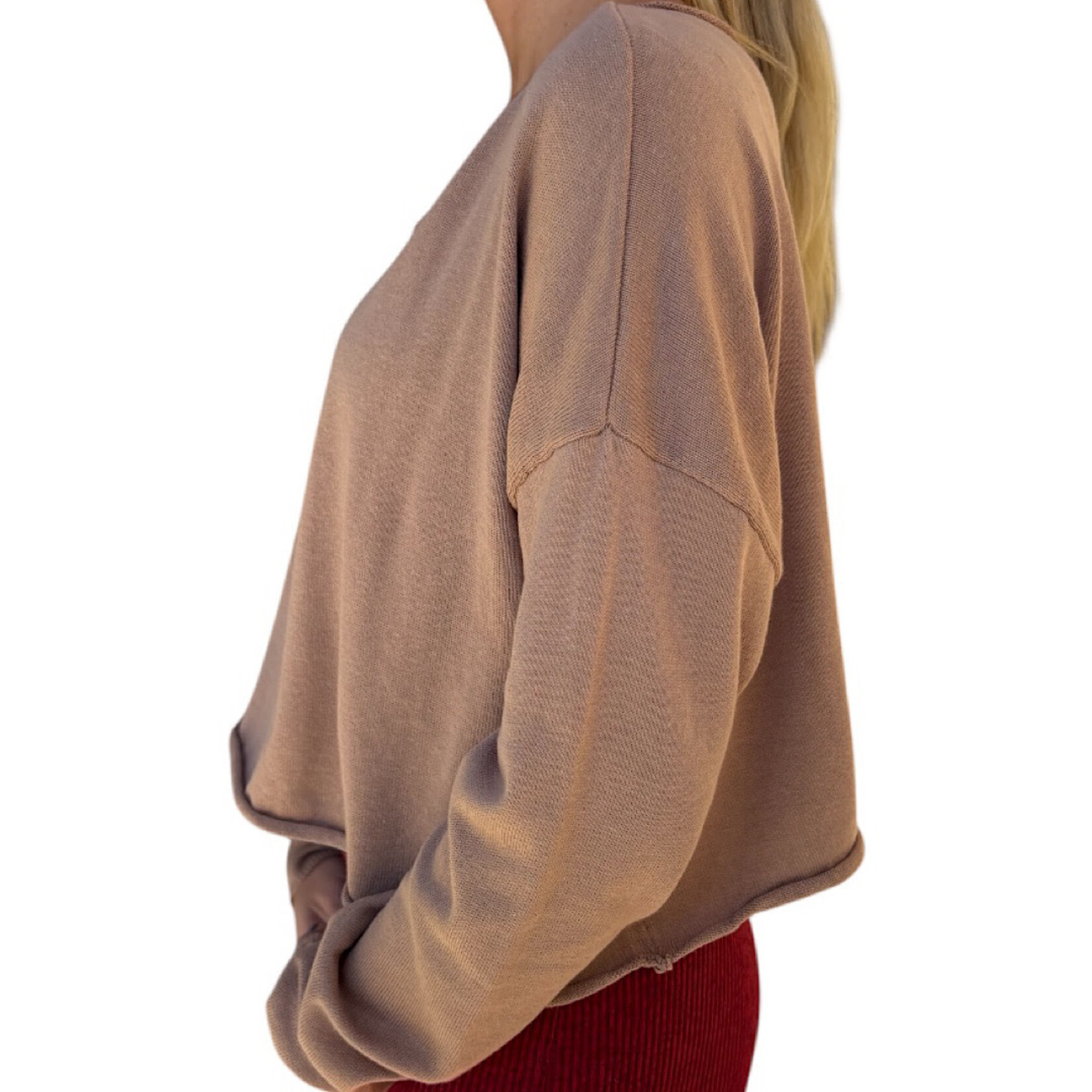 Dark Taupe Wide Neck Drop Shoulder Sweater