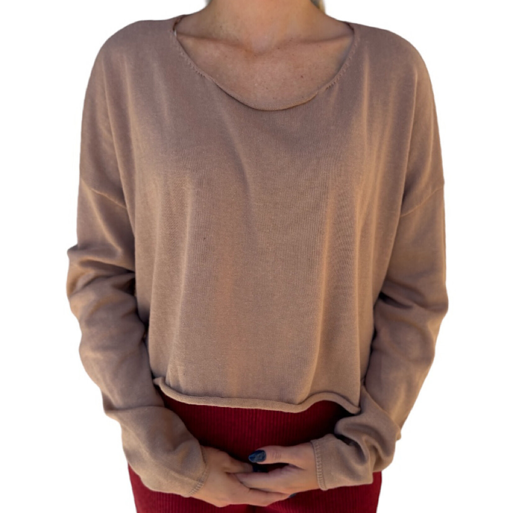 Dark Taupe Wide Neck Drop Shoulder Sweater